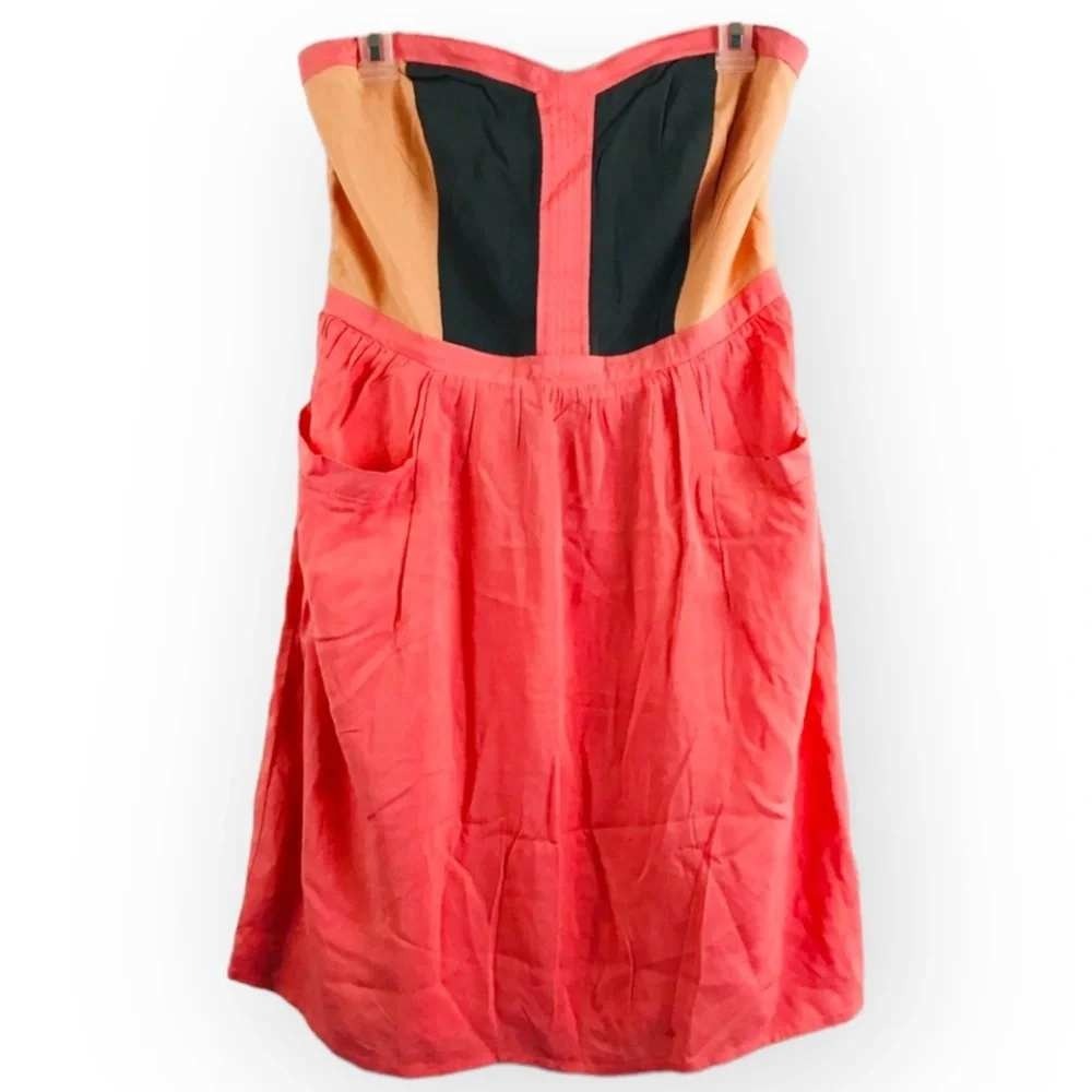 Xhilaration Womens Strapless Colorblock Mini Dress Coral Peach Grey Pockets L